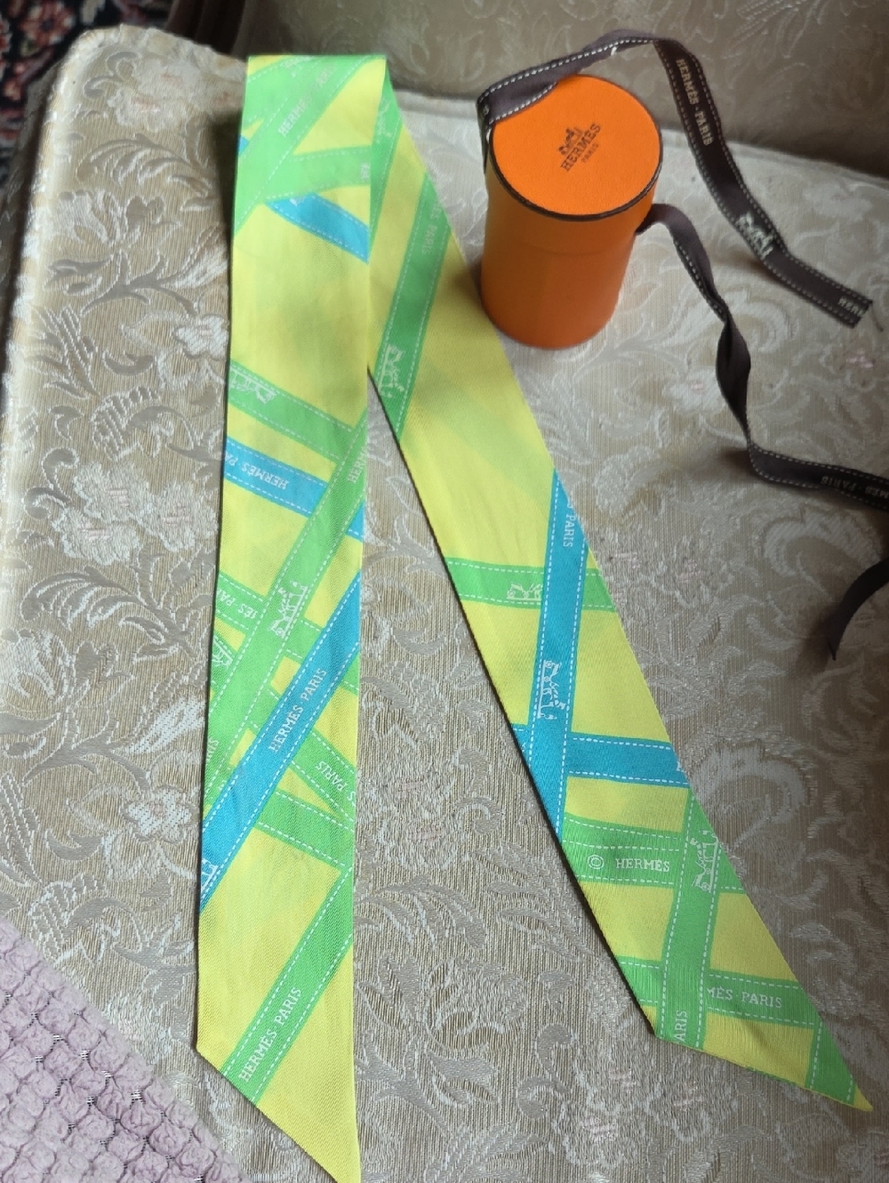 Hermes Yellow and Blue Geometric Twilly
